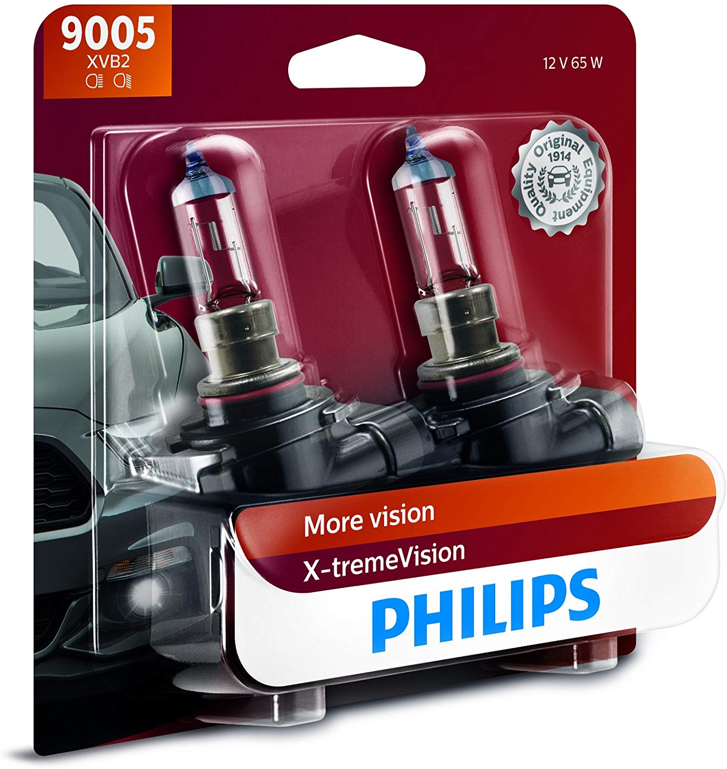 Philips 9005 X-tremeVision Upgrade Headlight Bulb with up to 100% More Vision, 2 Pack