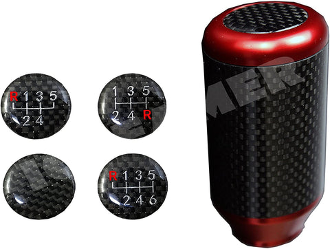 ICBEAMER Drifting Racing Style Red Heavy Aluminum with Real Carbon Fiber Manual Gear Stick Shift Knob 5 6 Speeds Pattern