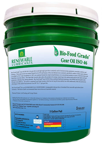 Renewable Lubricants Bio-Food Grade ISO 46 Gear Oil, 5 Gallon Pail