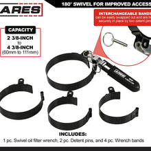 ARES 56039 - 4-in-1 Swivel Oil Filter Wrench - 2 3/8" to 4 3/8" (60mm to 110mm) Capacity - 180 Degree Swivel for Better Access, Self-Tightens on Filter