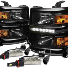 For Chevy Silverado Pair of GMT K2XX Black Housing LED Headlight W/Amber Signal + H8 LED Conversion Kit