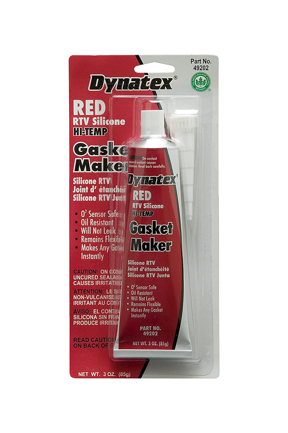 Dynatex 49202 Low Volatile RTV Silicone Gasket Maker, 0 to 650 Degree F, 3 oz Carded Tube, Red (Pack of 12)