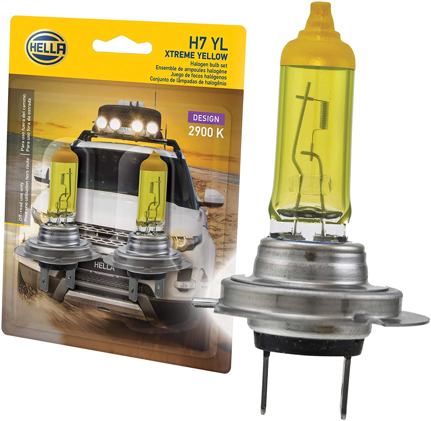 HELLA H7 Yellow-55W YL Xtreme Yellow Bulbs, 12V, 55W, 2 Pack