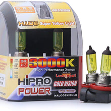 Hipro Power H11 3000K 55Watt Golden Yellow Xenon HID Halogen Headlight Bulbs - Low Beam