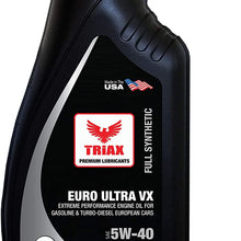 TRIAX EURO ULTRA VX 5W-40 Full Synthetic Long Drain - European Car - Compatible with ACEA C3, BMW LL-04, MB 229.51, 229.31, 229.61, PORSCHE A40, VW 505.00, 502.00 - Diesel and Ga (1 Quart (Pack of 6))