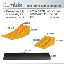 Dumble RV Leveling Blocks - 1 Camper Level Ramp - 1 RV Wheel Chock for Stability - Black Mat for Traction - 4-inch Lift