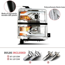ROADFAR Headlight Assembly Chrome/Clear Head Light Lamps Driver and Passenger Replacement fit for 2014-2015 Chevy Silverado Projector With Led Drl