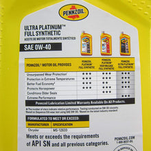 Mopar Chrysler Dodge Jeep Penzoil Ultra Platinum Full Synthetic 0W-40 7 Qts.