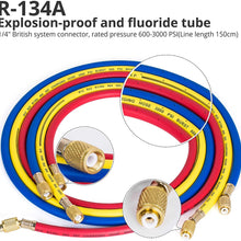 Manifold Gauge Set for R134A, R12 Refrigerant, Brass Auto Service Set with 5 ft Hoses, 1/4" Fittings, Quick Connector Couplers and Can Tap, for Car Use, Updated