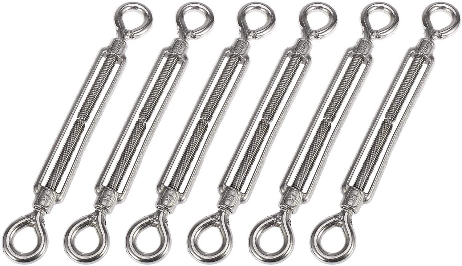 X AUTOHAUX 6pcs M6 Car 304 Stainless Steel Eye and Eye Turnbuckle Wire Rope Tension Replacement Silver Tone