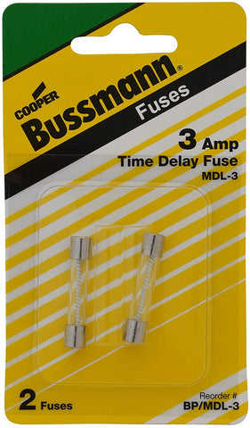 Bussman BP/MDL-3 3 Amp Glass Tube Time Delay Fuse 2 Count