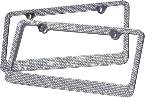 OxGord Rhinestone License Plate Frame Metal Chrome Diamond Bling Glitter Custom 12 Rows of Diamonds, 2pc