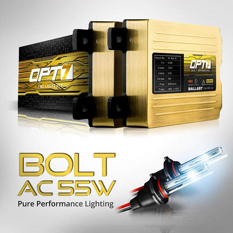 OPT7 Bolt AC 55w H11 H8 H9 HID Kit - 5x Brighter - 6x Longer Life - All Bulb Sizes and Colors - 2 Yr Warranty [8000K Ice Blue Xenon Light]