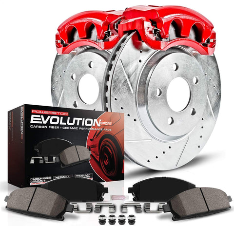 Power Stop KC3156 Z23 Daily Driver Front Caliper Kit-Drilled/Slotted Brake Rotors, Carbon-Fiber Ceramic Brake Pads, Calipers