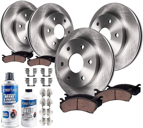 Detroit Axle - FRONT REAR Brake Rotors & Ceramic Brake Pads w/Hardware, Brake Fluid & Cleaner fits Chevy Tahoe Silverado/Suburban/GMC Sierra 1500 Yukon Cadillac Escalade