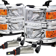 For Chevy Silverado Pair of GMT K2XX Chrome Housing LED Headlight W/Amber Signal + H8 LED Conversion Kit