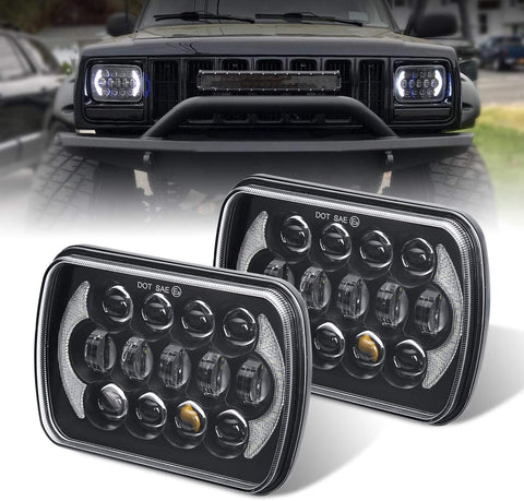 (Pair) 5''x7'' 6''x7'' High Low Beam Led Headlights for Jeep Wrangler YJ Cherokee XJ H6054 H5054 H6054LL 69822 6052 6053 with Angel Eyes DRL (Black 105w Osram Chips)