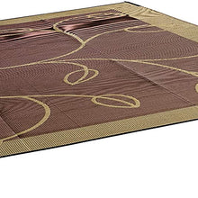 Camco 42823 Outdoor RV Awning Mat with Storage Bag, 9-Feet x 12-Feet - The Perfect Outdoor Accessory with Multiple Uses - Bonus Storage Bag Included - Leaf, Brown/Tan Design