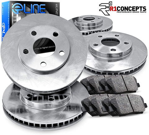 For Hyundai, Kia Accent, Rio Front Rear Blank Brake Rotors Kit + Ceramic Brake Pads