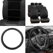 FH GROUP FH-PU103115 High Back Royal PU Leather Beige/Black Seat Covers (Airbag compatible & Split) W. FH2006 Microfiber Embossed Leather Black Steering Wheel Cover-Fit Most Car, Truck, Suv, or Van