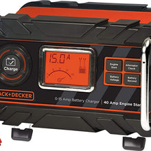 BLACK+DECKER BC15BD Fully Automatic 15 Amp 12V Bench Battery Charger/Maintainer with 40A Engine Start, Alternator Check, Cable Clamps