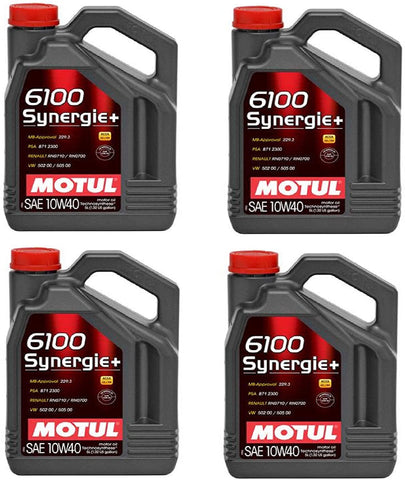 Motul 108647 Set of 4 6100 Synergie+ 10W-40 Motor Oil 5-Liter Bottles