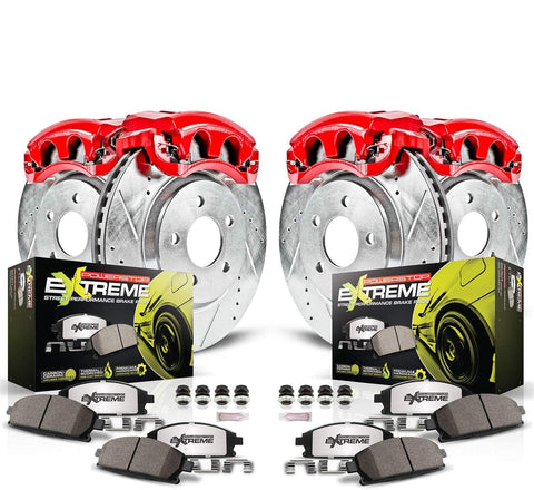 Power Stop KC1548-26 Z36 Truck & Tow Front and Rear Caliper Kit-Drilled/Slotted Brake Rotors, Carbon-Fiber Ceramic Brake Pads, Calipers