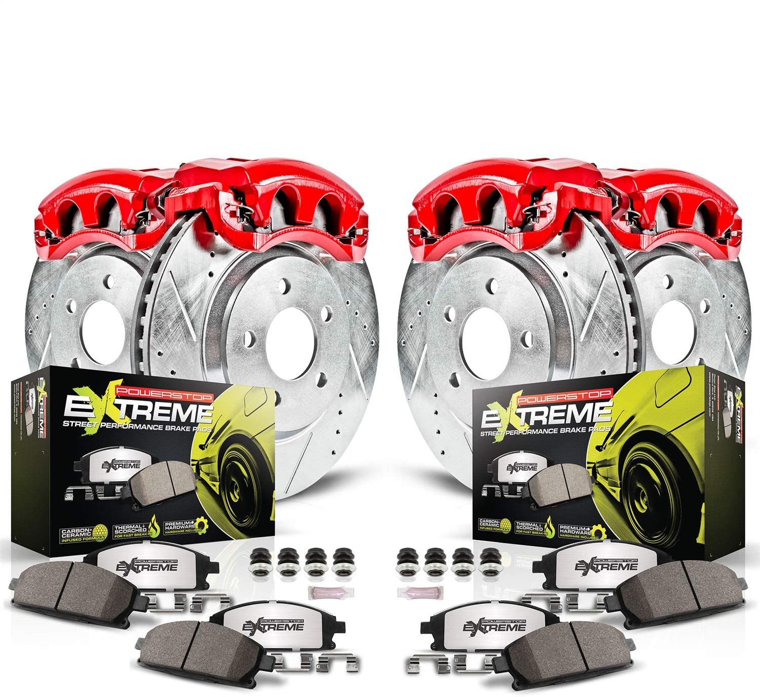 Power Stop KC2853-26 Z36 Truck & Tow Front and Rear Caliper Kit-Drilled/Slotted Brake Rotors, Carbon-Fiber Ceramic Brake Pads, Calipers