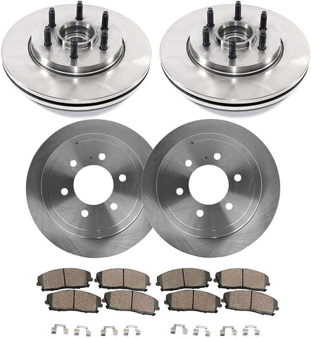 Detroit Axle - All (4) Front and Rear Disc Brake Kit Rotors w/Ceramic Pads w/Hardware for 2004 2005 2006 2007 2008 Ford F-150 2WD 6 Lug - [06-08 Lincoln Mark LT]