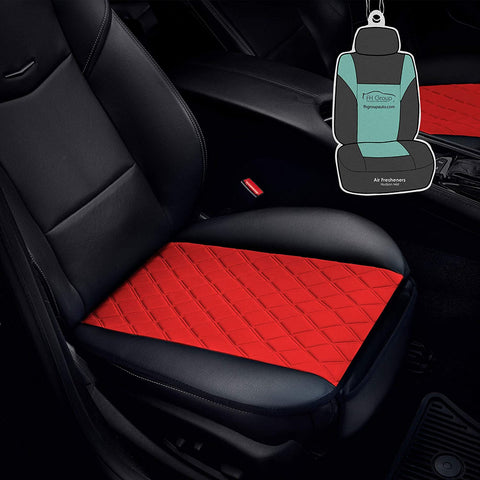 FH Group PU211102 Faux Leather Seat Cushion Pad with Front Pocket (Black) with Gift – Universal Fit for Cars, Trucks & SUVs