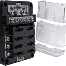 6 Way Fuse Box with 12 Ground Negative Busbar for Automotive [12V - 32V DC] [100 Amp Max] [Modular Design] [ATC/ATO Fuses] [LED Indicator] Auto Marine Ground Fuse Block