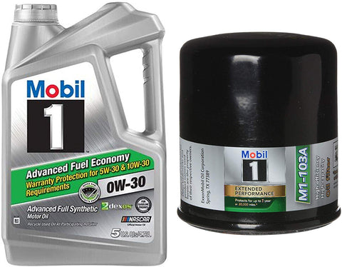 Mobil 1 Advanced Fuel Economy Full Synthetic Motor Oil 0W-30, 5-Quart, Single Bundle M1-103A Extended Performance Oil Filter