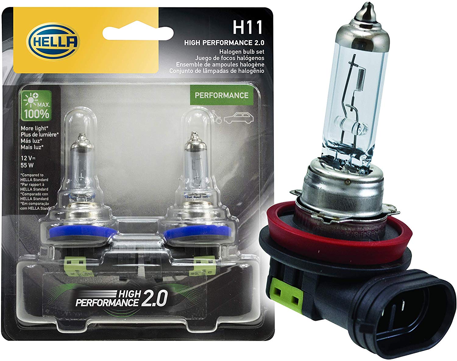 HELLA 2.0TB HP2.0-55W High Performance H11 Bulbs, 12V, 55W 2 Pack