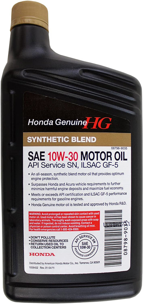 Genuine Honda Fluid 08798-9035 10W-30 Blended Synthetic Motor Oil - 1 ...