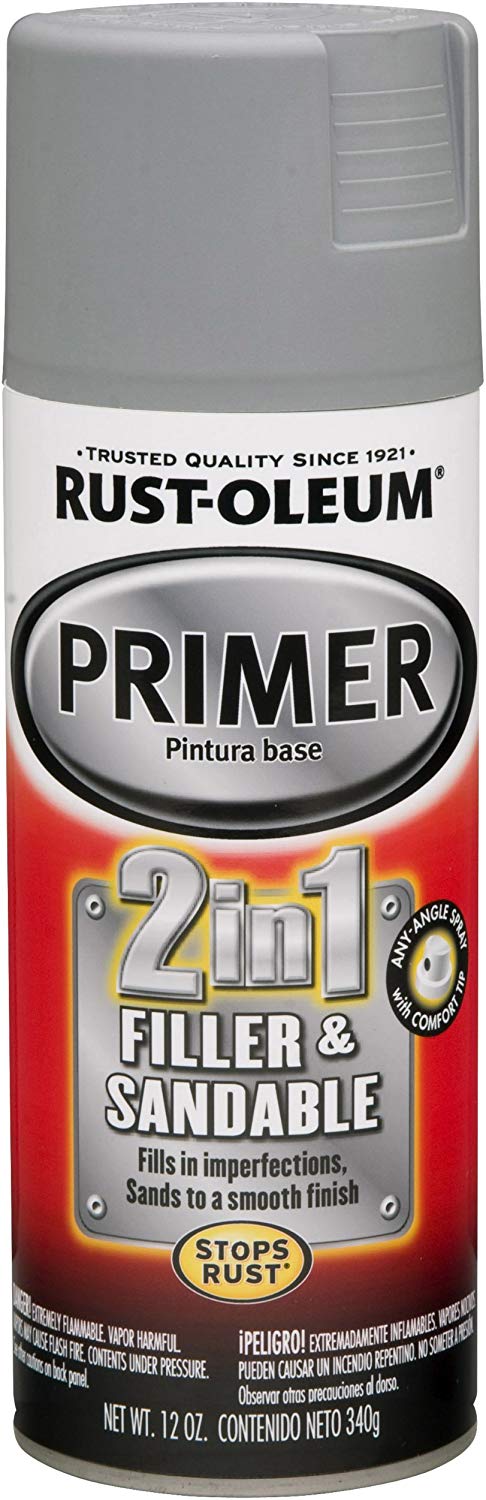 Rust-Oleum 260510 Automotive 2 In 1 Filler and Sandable Primer Spray Paint, 12 oz, Gray