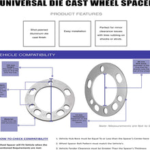 Set of 2 Universal Spacers 12mm (1/2") Thickness Wheel Spacers for 5x108mm (5x4.25), 5x110mm, 5x112mm, 5x114.30mm (5x4.50), 5x115mm, 5x120.65mm (5x4.75), 5x120mm, 5x127mm (5x5.00), 5x130mm, 5x135mm