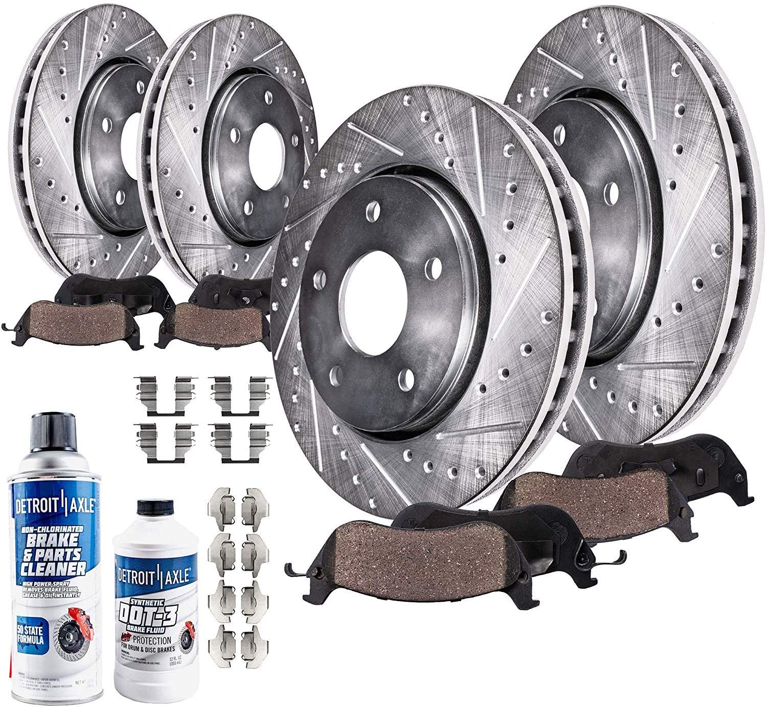 Detroit Axle - Front Rear Drilled & Slotted Brake Rotors Ceramic Pads w/Hardware for 2017-2018 Lexus LX570 - [2008-2016 Toyota Sequoia] - 2007-2016 Tundra - [2016 Land Cruiser]