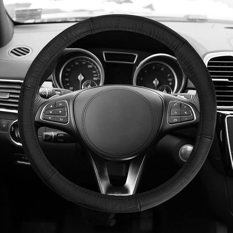 TLH Sleek & Sporty Genuine Leather Steering Wheel Cover, Black Color