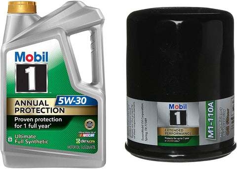 Mobil 1 Annual Protection Synthetic Motor Oil 5W-30, 5-Quart, Single Bundle M1-110A Extended Performance Oil Filter, 1-Count