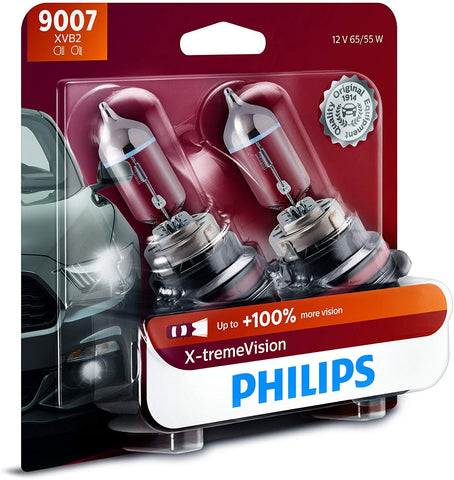 Philips 9007 X-tremeVision Upgrade Headlight Bulb with up to 100% More Vision, 2 Pack