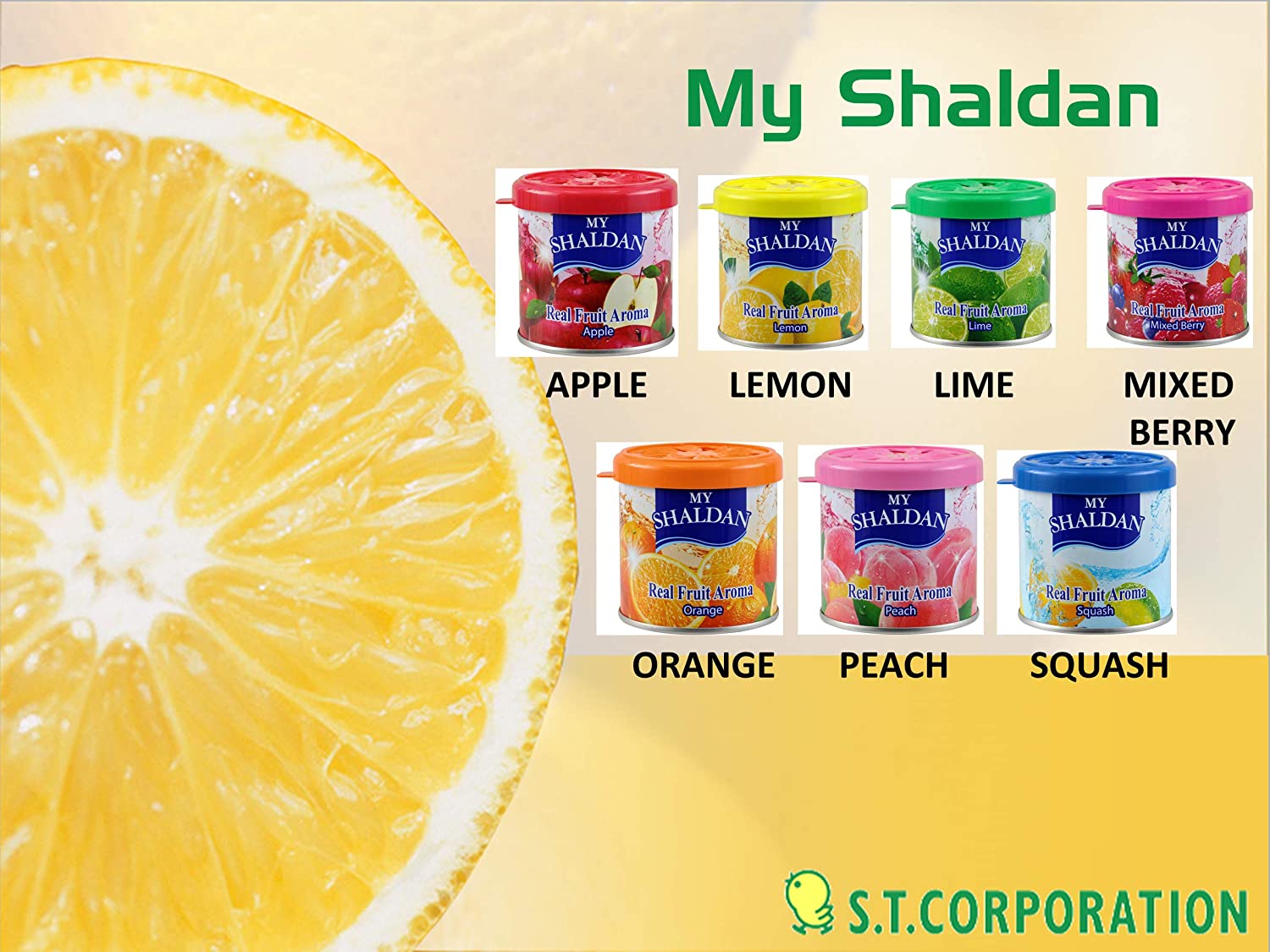 My Shaldan 7 packs Assorted Scent Car Air Freshener (Apple, Lemon, Lime, Mango, Mixed Berry, Orange, Squash Scents)