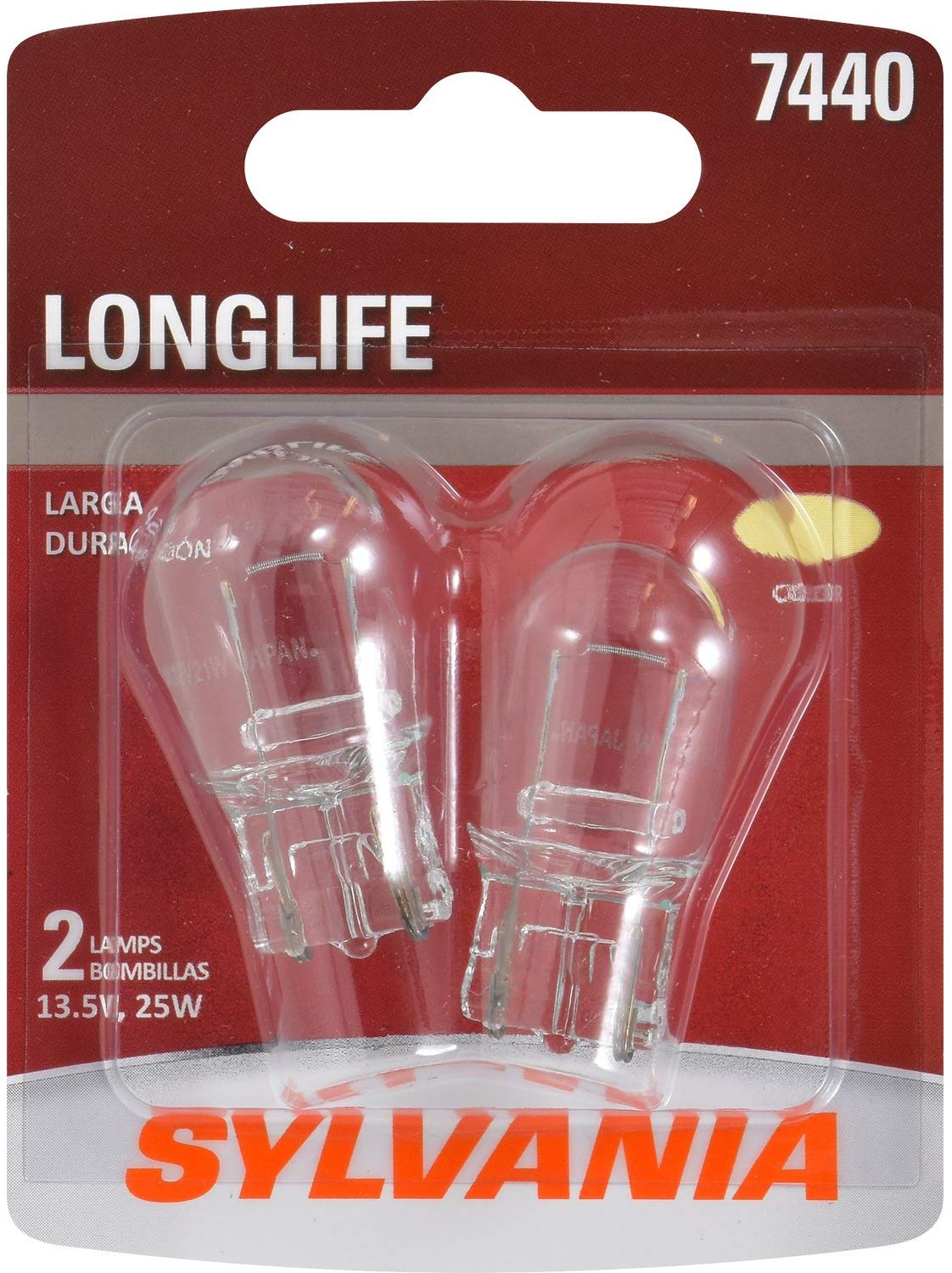 SYLVANIA - 7440 Long Life Miniature - Bulb, Ideal for Daytime Running Lights (DRL) and Back-Up/Reverse Lights (Contains 2 Bulbs)