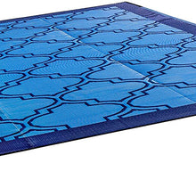 Camco 42824 Outdoor RV Awning Mat with Storage Bag, 9-Feet x 12-Feet - The Perfect Outdoor Accessory with Multiple Uses - Bonus Storage Bag Included - Lattice, Blue