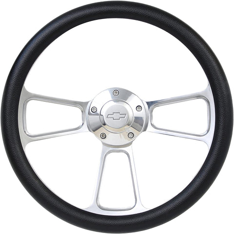 Black Steering Wheel 14 Inch Aluminum with Chevy Installation Adapter and Horn