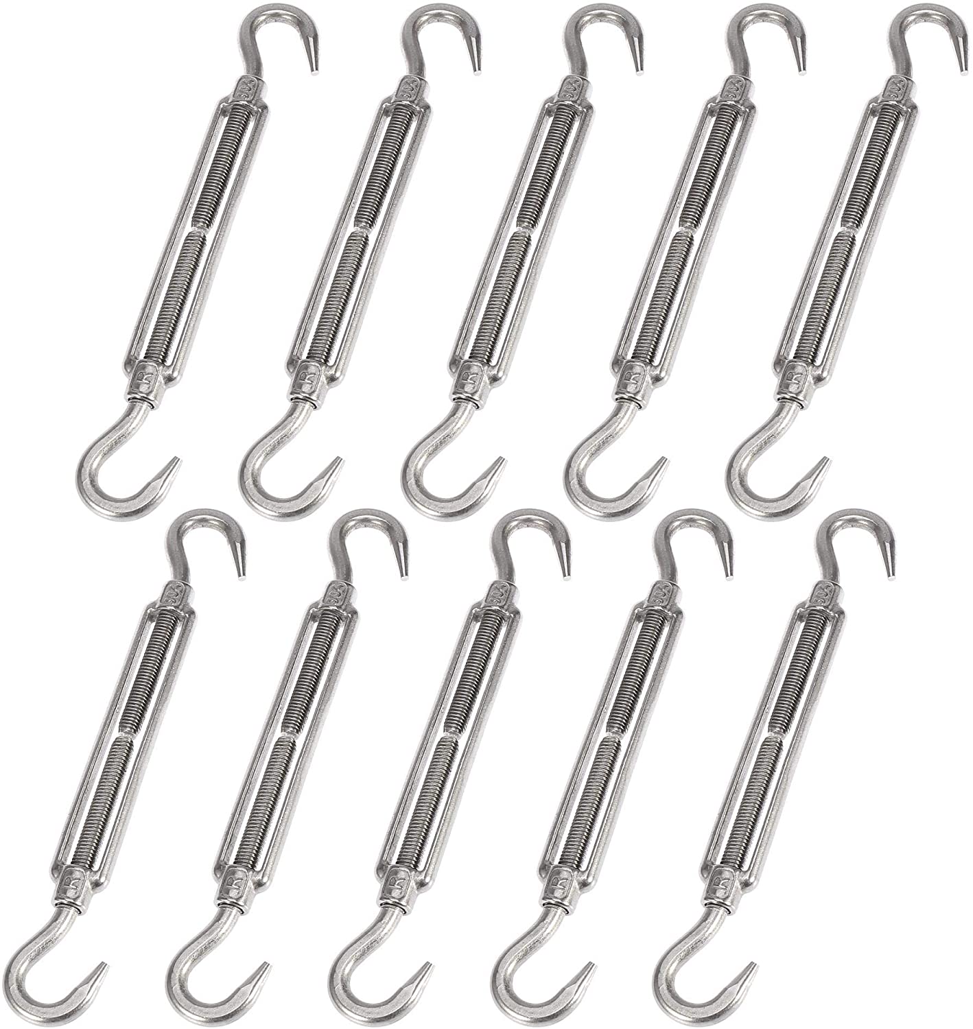 X AUTOHAUX 10pcs Car 304 Stainless Steel Hook and Hook Turnbuckle Wire Rope Tension Replacement Silver Tone