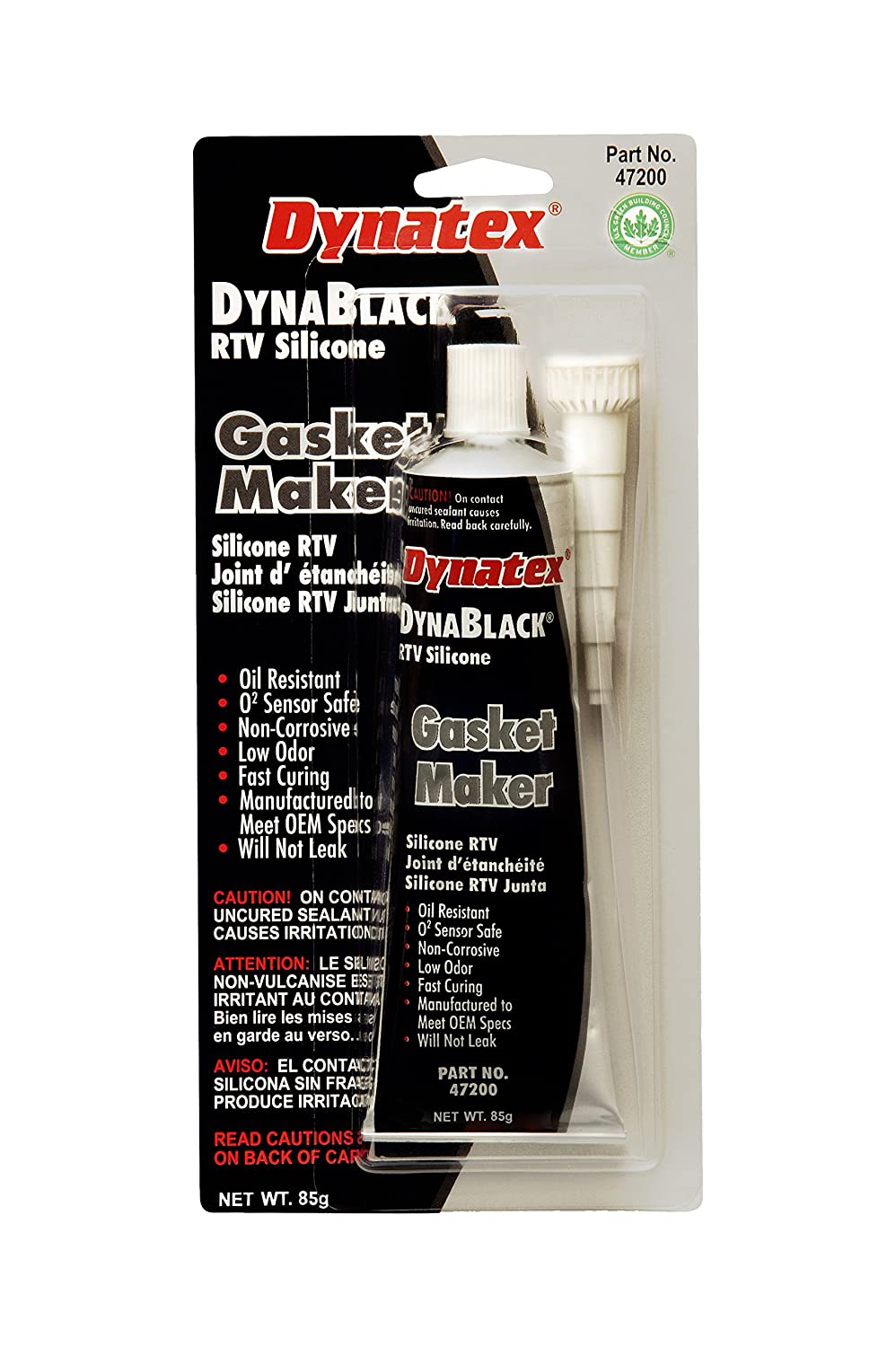 Dynatex 47200 DynaBlack Low Volatile RTV Silicone Gasket Maker, -85 to 500 Degree F, 3.8 oz Carded Tube, Black (Pack of 12)