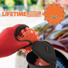 LED Road Flares Emergency Lights - Roadside Warning Car Safety Flare Kit for Vehicles & Marine Boat | Rescue Beacon Disc Pack with Discs & Window Hammer Seatbelt Cutter & Gloves & Bag by Promondi (8)