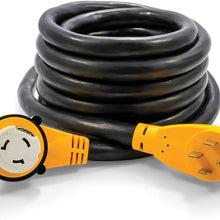 Camco 25' PowerGrip Cord with 50M/50F-90 Degree Locking Adapter | Allows for Easy RV Connection to Distant Power Outlets | Built to Last (55574)