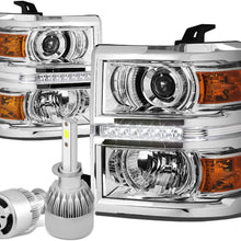 For Chevy Silverado GMT K2XX Chrome Housing Projector LED Headlight W/Amber Signal + H1 LED Conversion Kit W/Fan
