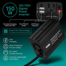 Car Power Inverter Car Charger 150W DC 12V to 110v AC Car Inverter with 3.1A Dual USB Charger (Black)